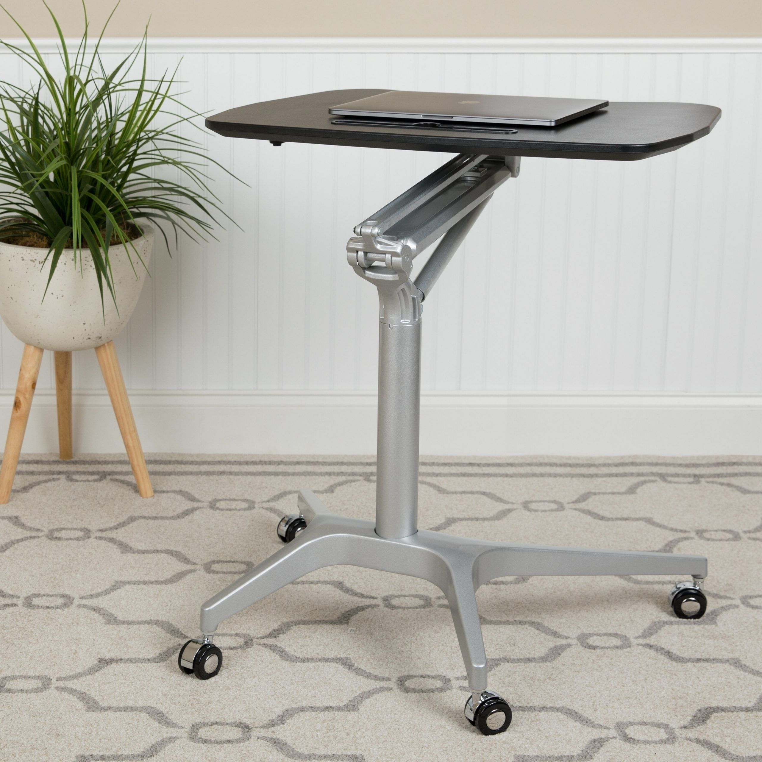 Lancaster Home Mobile Sit Down, Stand Up Ergonomic Computer Desk For Cherry Adjustable Stand Up Desks (View 12 of 15)
