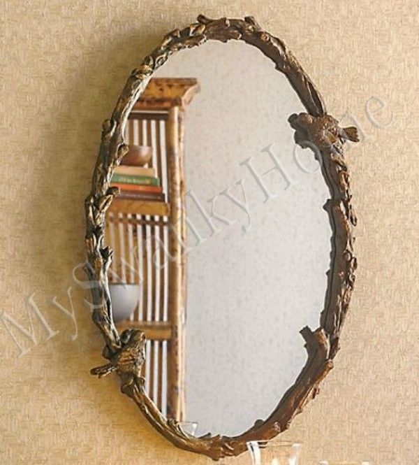 Large Bird Branch Plaza Oval 34" Wall Mirror Vanity Mantle Horchow Tree Within Cromartie Tree Branch Wall Mirrors (Photo 2 of 15)