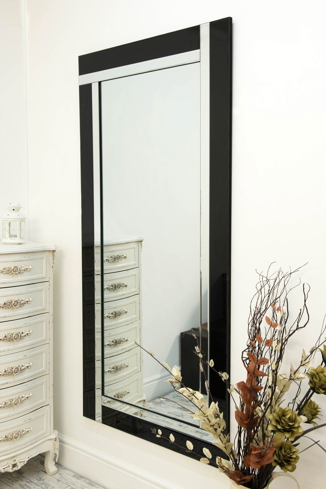 Large Black And Silver Full Length Bevelled Wall Mirror 5ft9 X 2ft9 With Modern & Contemporary Beveled Overmantel Mirrors (View 10 of 15)
