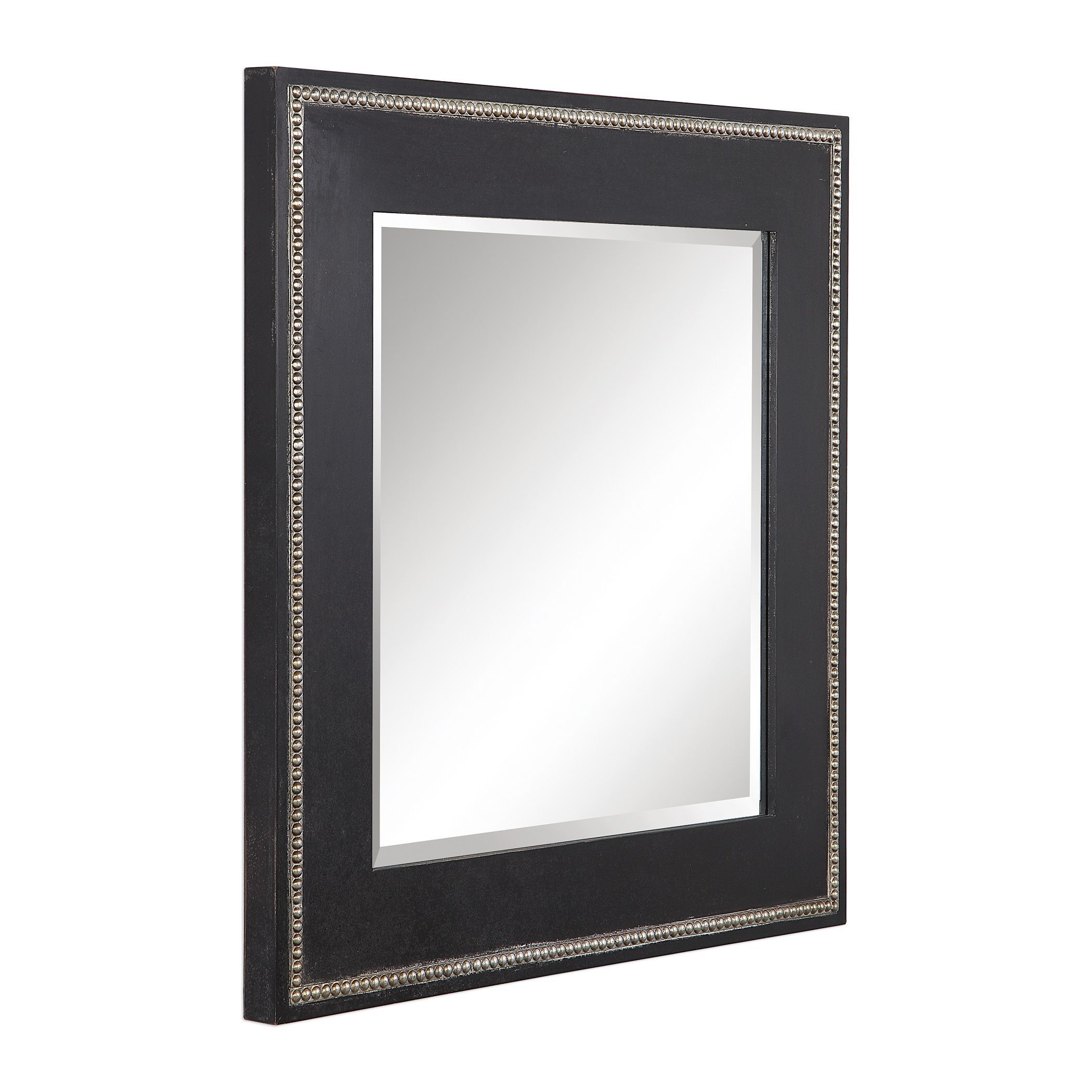 Large Black Square Beveled Wall Mirror Contemporary Style Traditional Intended For Glen View Beaded Oval Traditional Accent Mirrors (Photo 6 of 15)