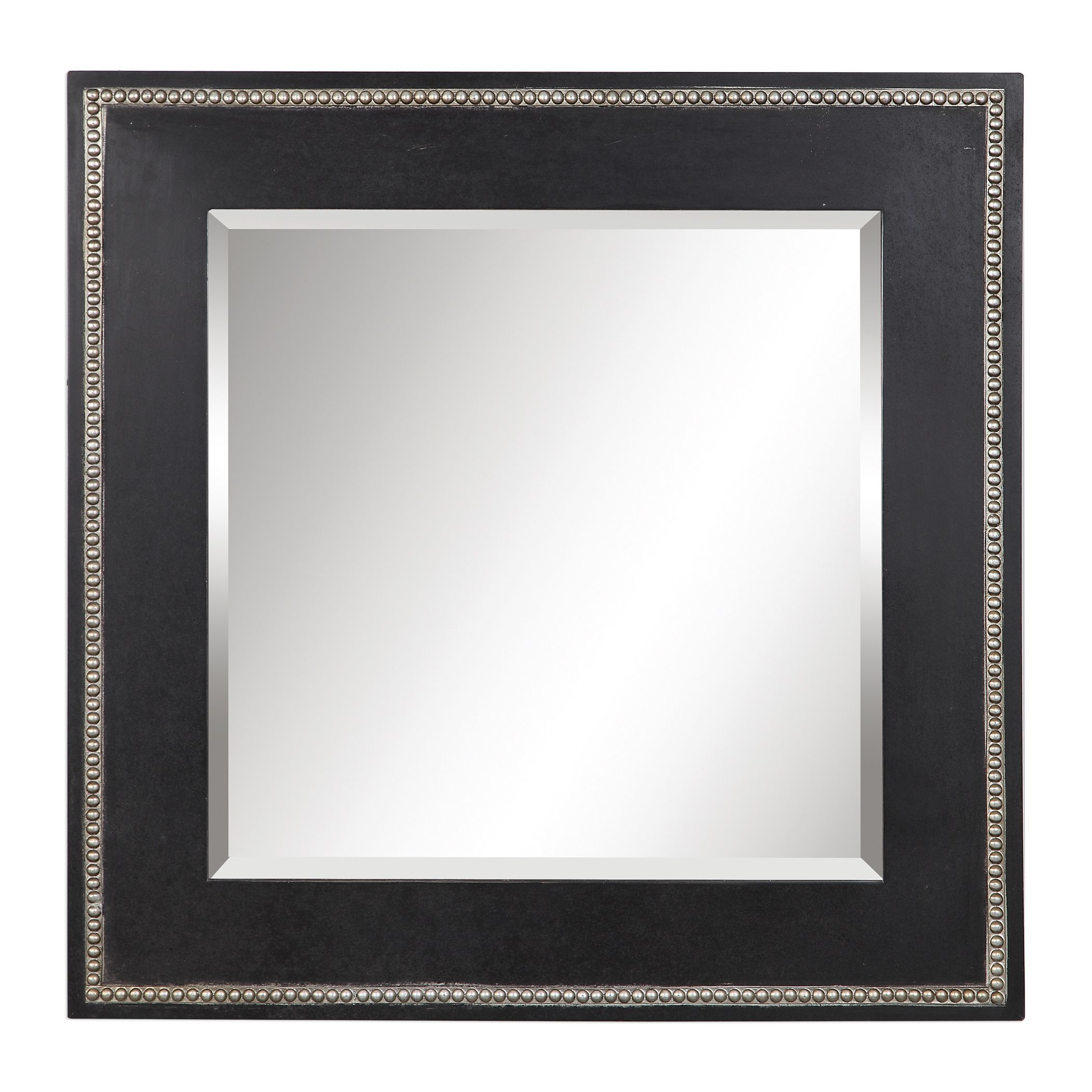 Large Black Square Beveled Wall Mirror Contemporary Style Traditional Throughout Silver Beaded Square Wall Mirrors (Photo 7 of 15)