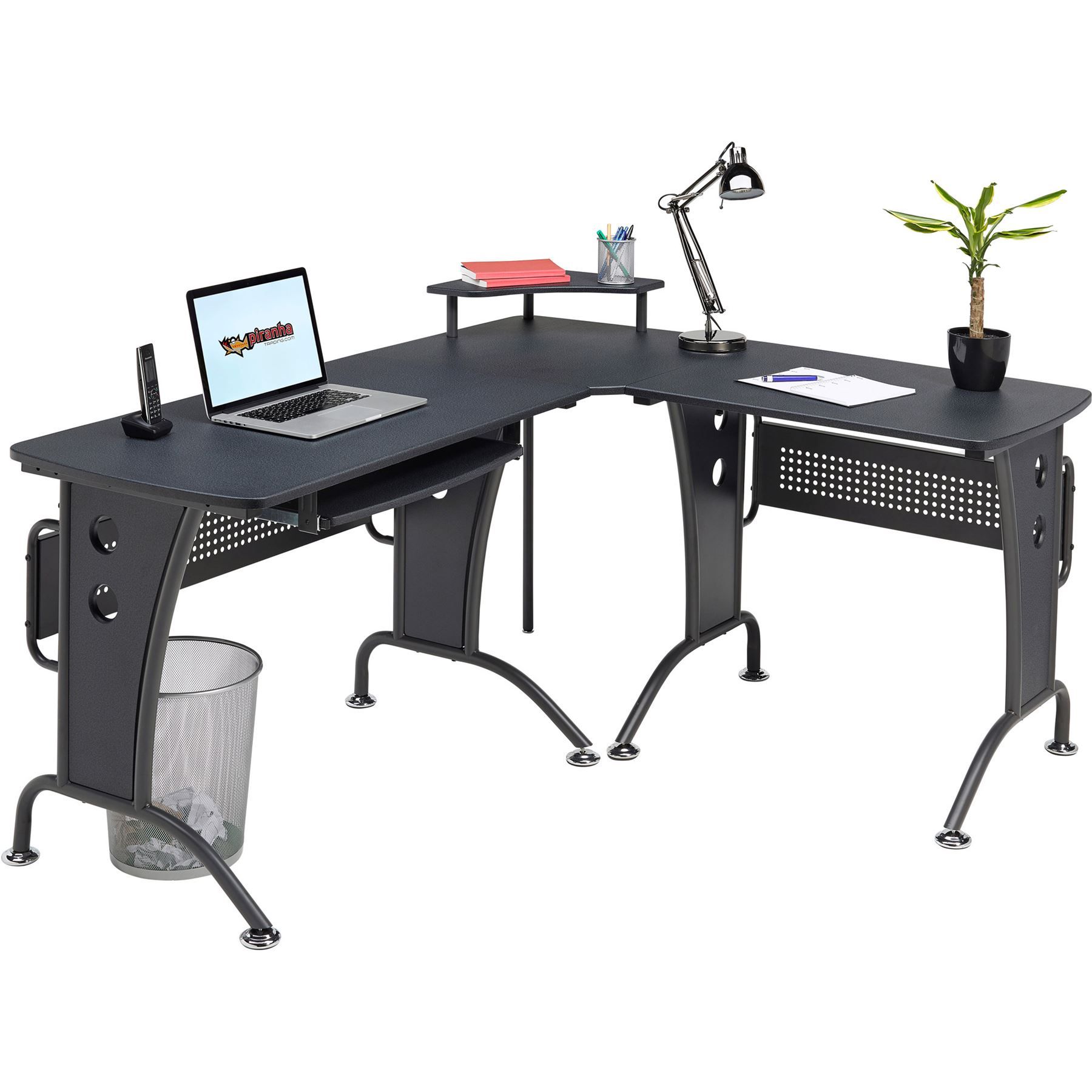 Large Corner Computer Desk With Keyboard Shelf Home Office Piranha Pertaining To Matte Black Corner Desks With Keyboard Shelf (View 1 of 15)