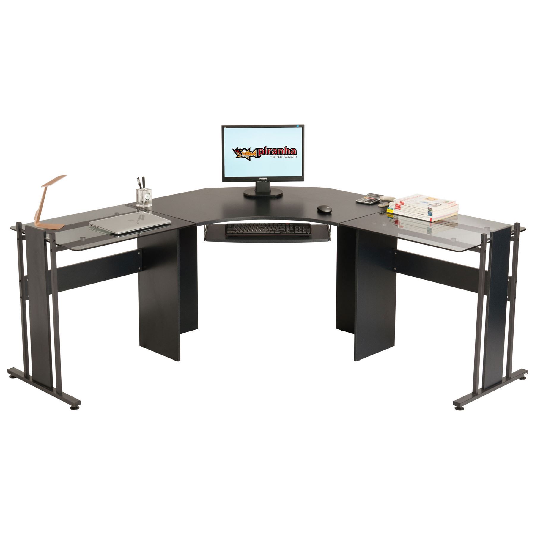 Large Corner Desk Graphite Black Finish For Home Office Piranha Within Graphite Convertible Desks With Keyboard Shelf (View 2 of 15)