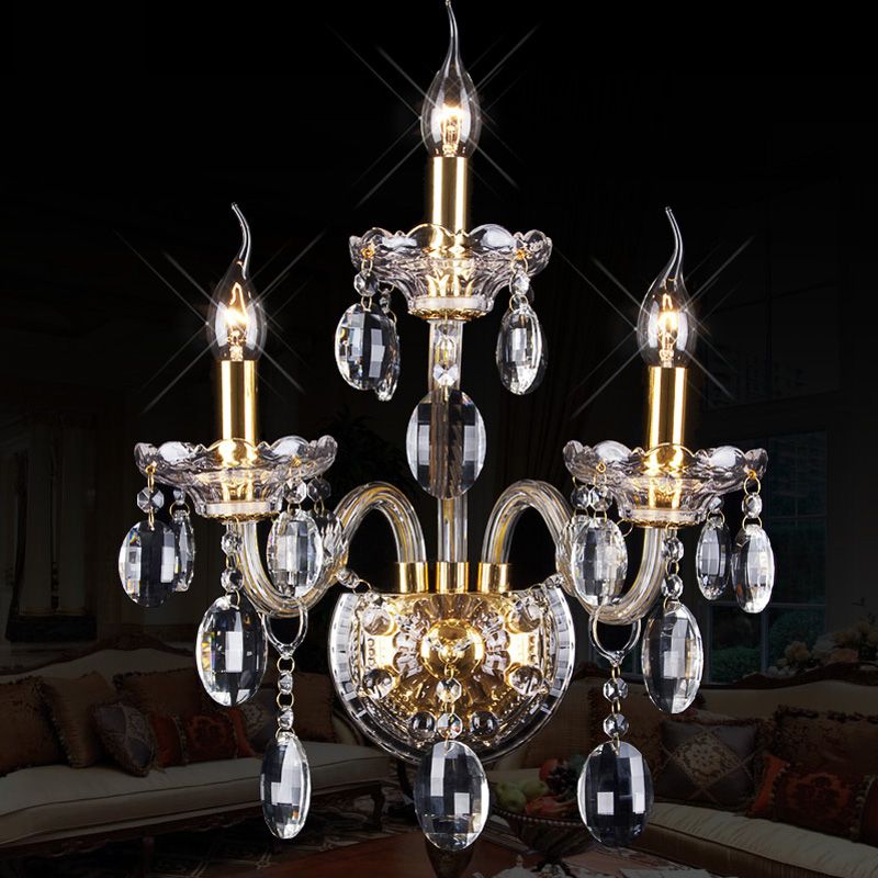 Large Crystal Wall Lights For Living Room Bedroom E14 Gold Led Candle With Gold Led Wall Mirrors (View 14 of 15)
