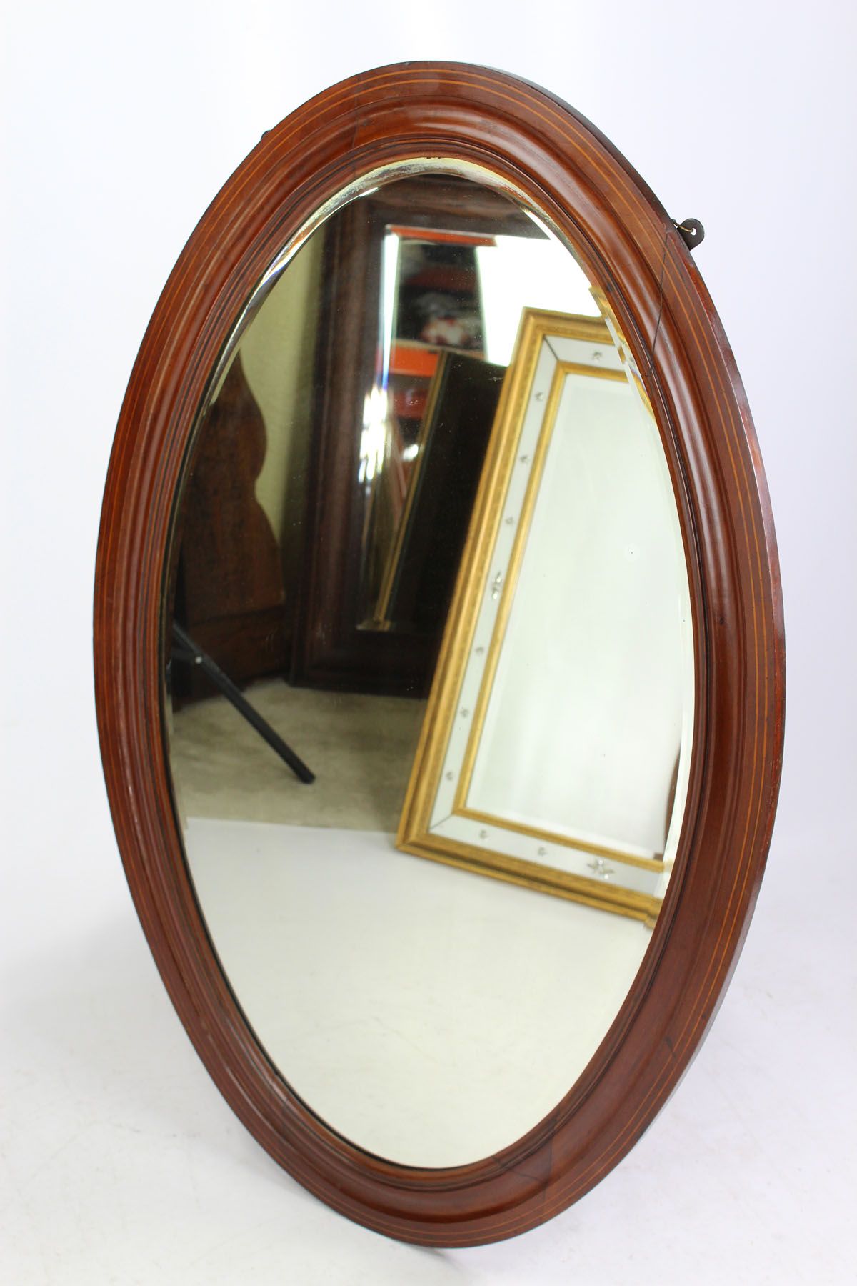 Large Edwardian Inlaid Mahogany Oval Mirror With Dark Mahogany Wall Mirrors (Photo 5 of 15)