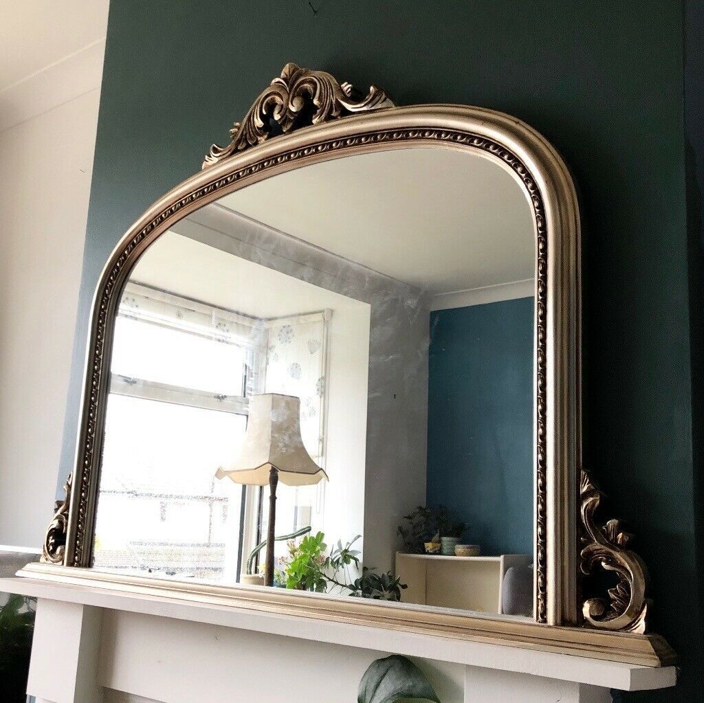 Large Gold Gilt Ornate Arched Overmantle Antique Style Standing Mirror Regarding Antique Iron Standing Mirrors (Photo 7 of 15)