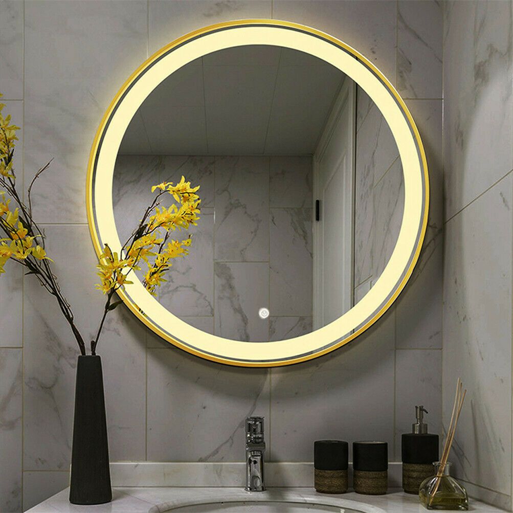 Large Gold Wall Hanging Mirror Led Light Round Mirror Bathroom Bedroom Regarding Front Lit Led Wall Mirrors (View 15 of 15)