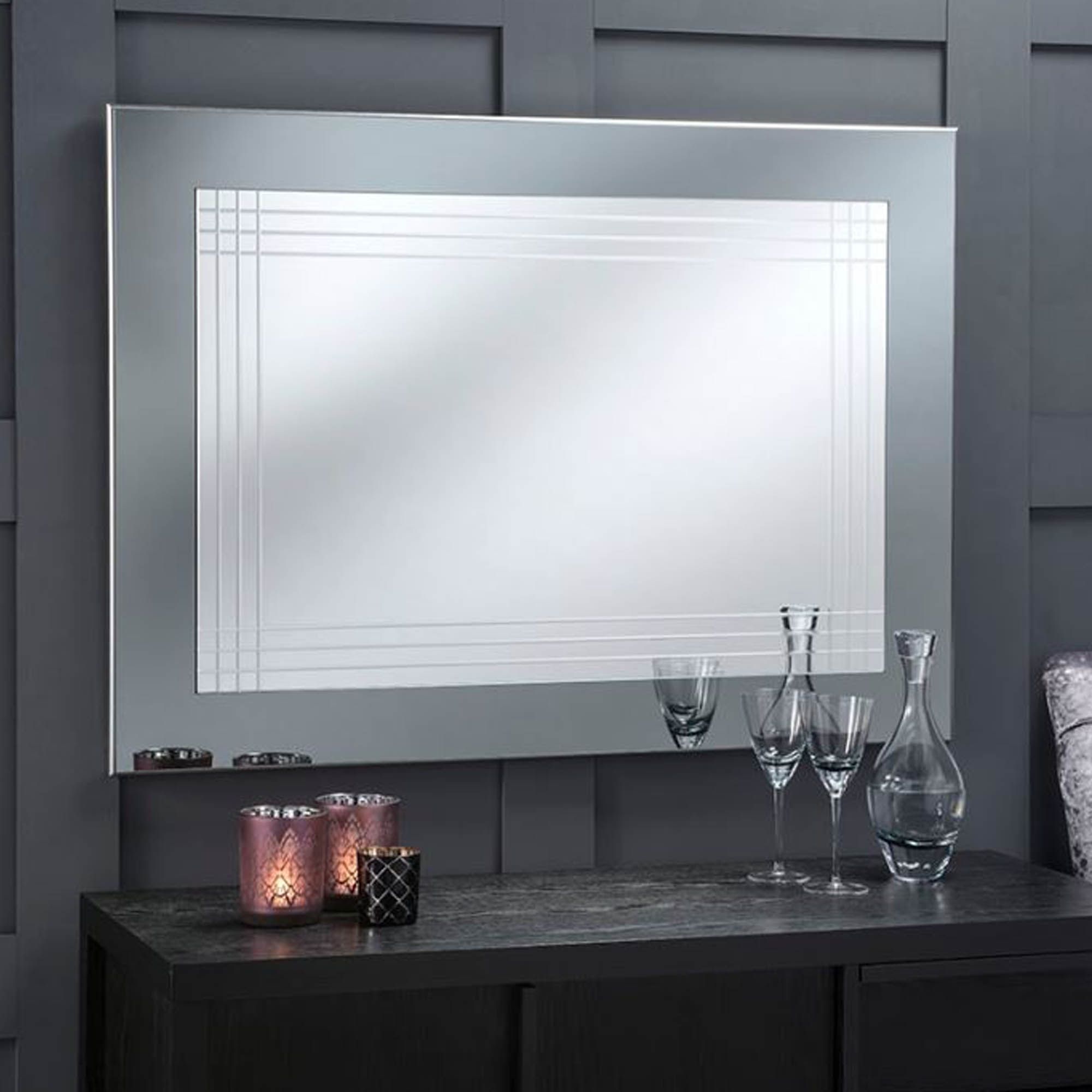 Large Grey Framed Contemporary Wall Mirror | Modern Mirror Pertaining To Steel Gray Wall Mirrors (View 11 of 15)