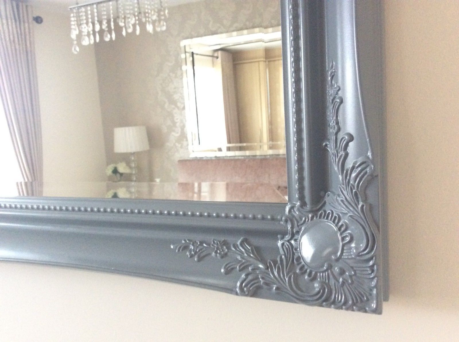 Large Grey Shabby Chic Ornate Decorative Wall Mirror Free Postage Pertaining To Reba Accent Wall Mirrors (Photo 11 of 15)