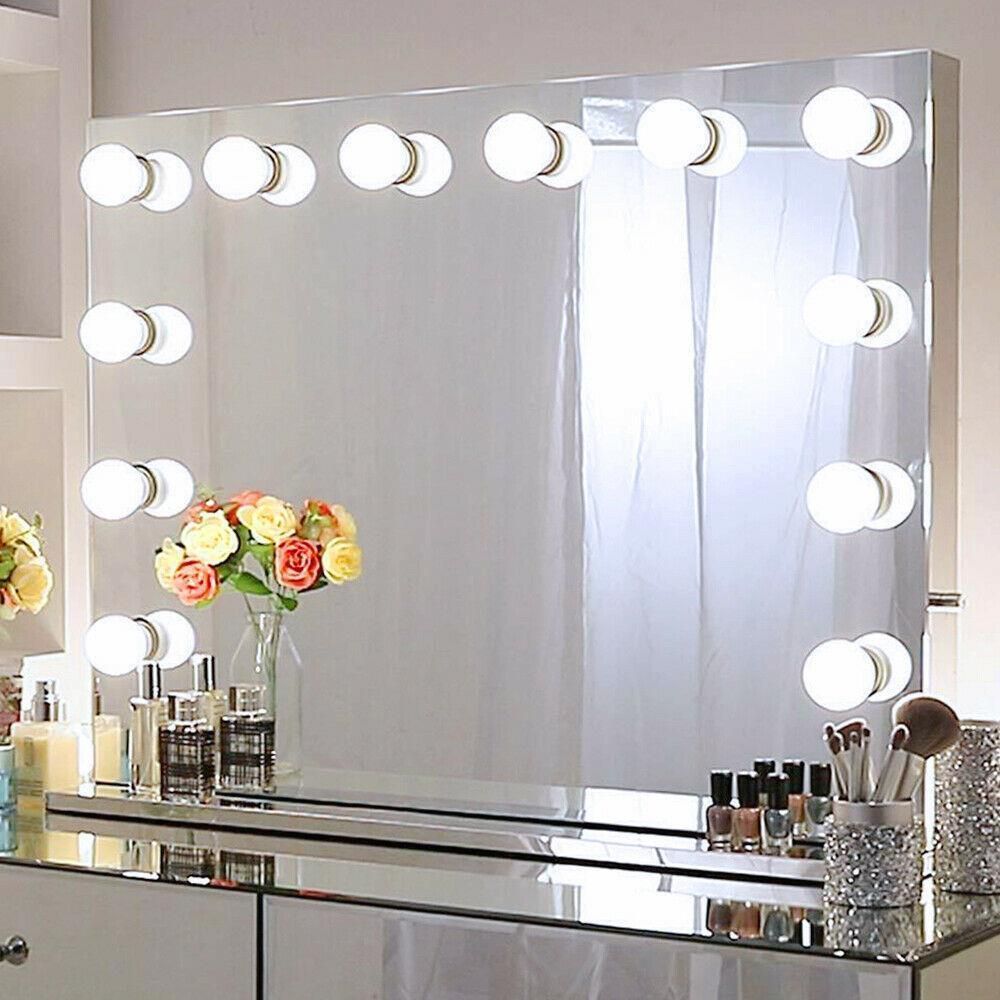 Large Hollywood Lighted Vanity Makeup Mirror 14led Bulbs Stand Or Wall Pertaining To Sunburst Standing Makeup Mirrors (View 10 of 15)