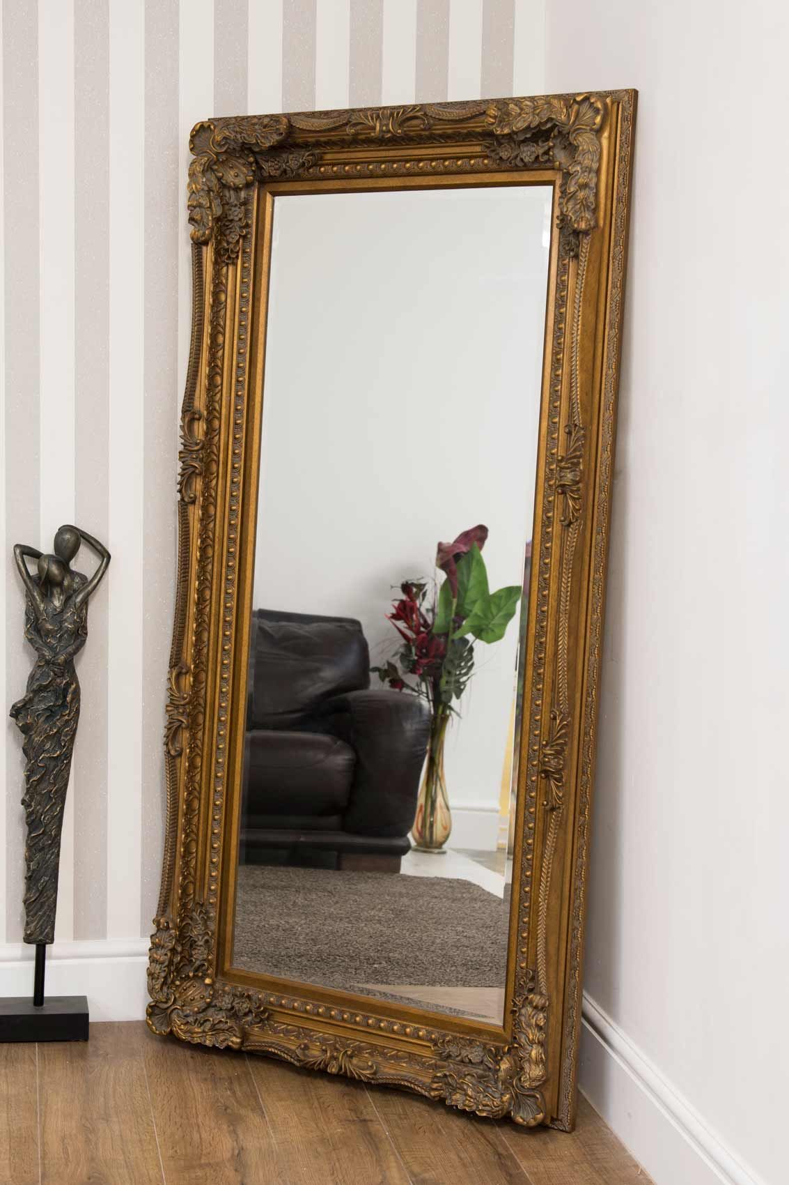 Large Lois Leaner Antique Full Length Gold Wall Mirror 6ft X 3ft 175cm Pertaining To Mahogany Full Length Mirrors (View 3 of 15)