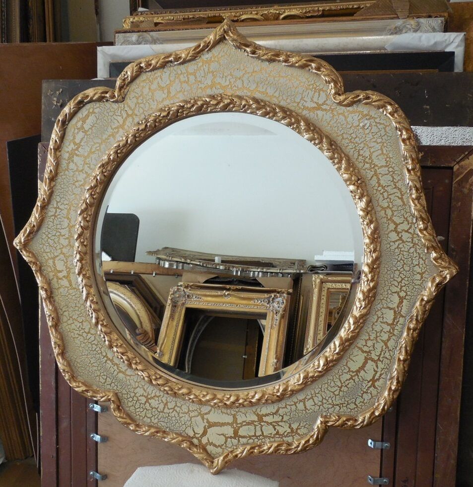 Large Ornate Hard Resin "32" Round Beveled Framed Wall Mirror | Ebay In Round Scalloped Wall Mirrors (View 10 of 15)