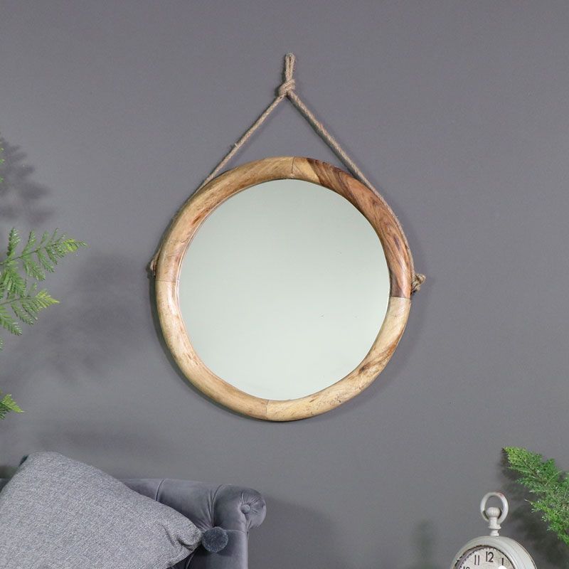 Large Round Rustic Wooden Wall Mirror – Windsor Browne For Rustic Black Round Oversized Mirrors (Photo 4 of 15)