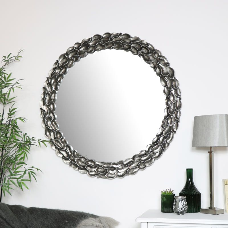 Large Round Silver Leaf Mirror 101cm X 101cm – Melody Maison® With Gold Leaf Metal Wall Mirrors (View 8 of 15)
