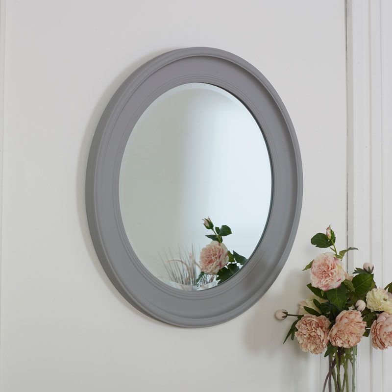 Large Round Vintage Grey Wall Mirror 80cm X 80cm – Windsor Browne With Regard To Round Scalloped Wall Mirrors (Photo 8 of 15)
