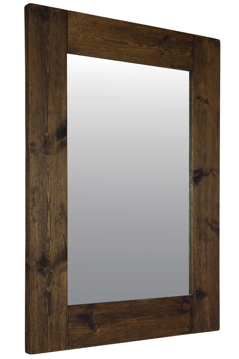 Large Rustic Natural Solid Wood Brown Wall Mirror 4ft X 3ft 122cm X Regarding Natural Oak Veneer Wall Mirrors (View 6 of 15)