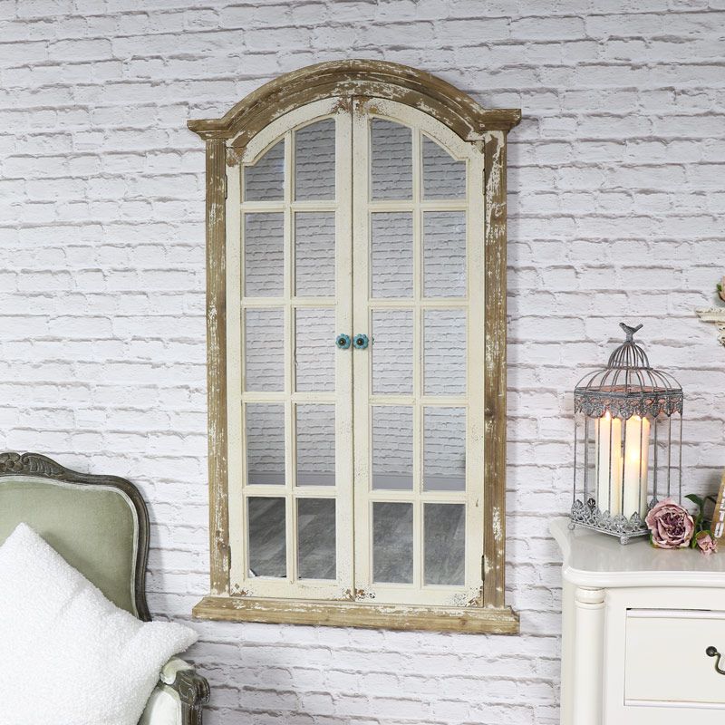 Large Rustic Shutter Style Window Mirror 73cm X 123cm – Windsor Browne With Regard To Window Cream Wood Wall Mirrors (View 3 of 15)