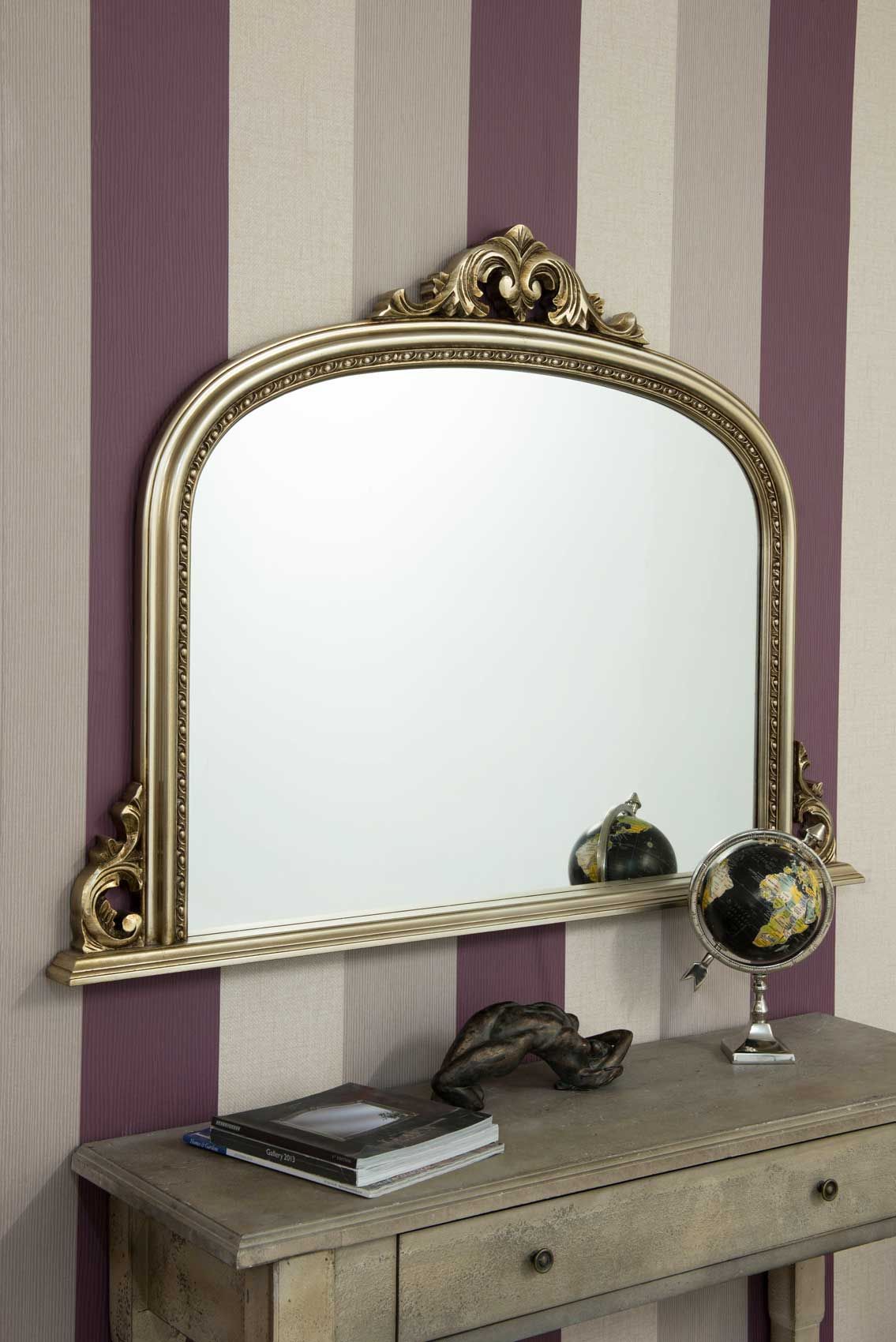 Large Silver Antique Design Over Mantle Big Wall Mirror 4ft2 X 3ft For Antiqued Glass Wall Mirrors (Photo 11 of 15)