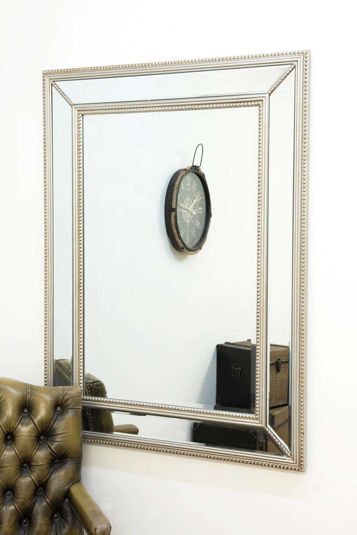 Large Silver Beaded Edge Modern Venetian Wall Mirror 3ft11 X 2ft11 With Regard To Modern Oversized Wall Mirrors (View 9 of 15)