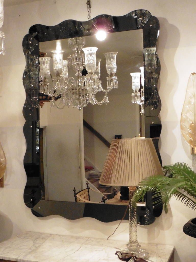Large Venetian Style Mirror With Scalloped Grey Mirrored Frame, Circa With Round Scalloped Wall Mirrors (View 7 of 15)