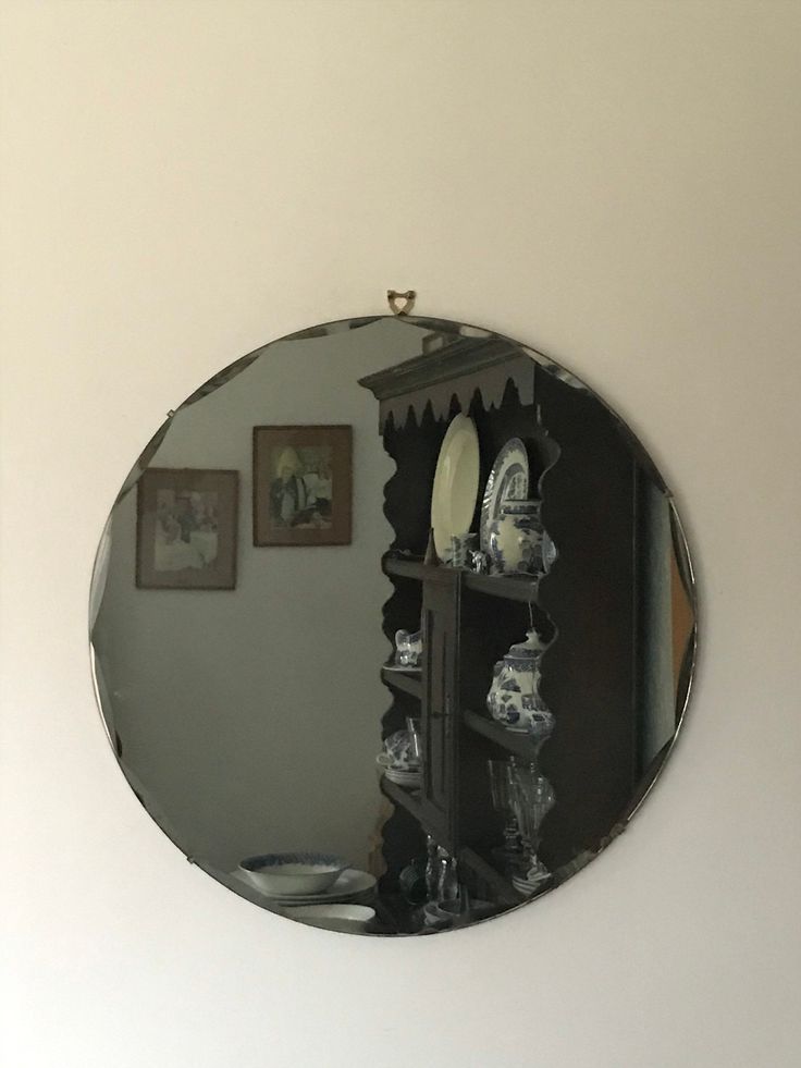 Large Vintage Circular Frameless Wall Mirror In 2020 | Mirror Wall For Traditional Frameless Diamond Wall Mirrors (View 14 of 15)