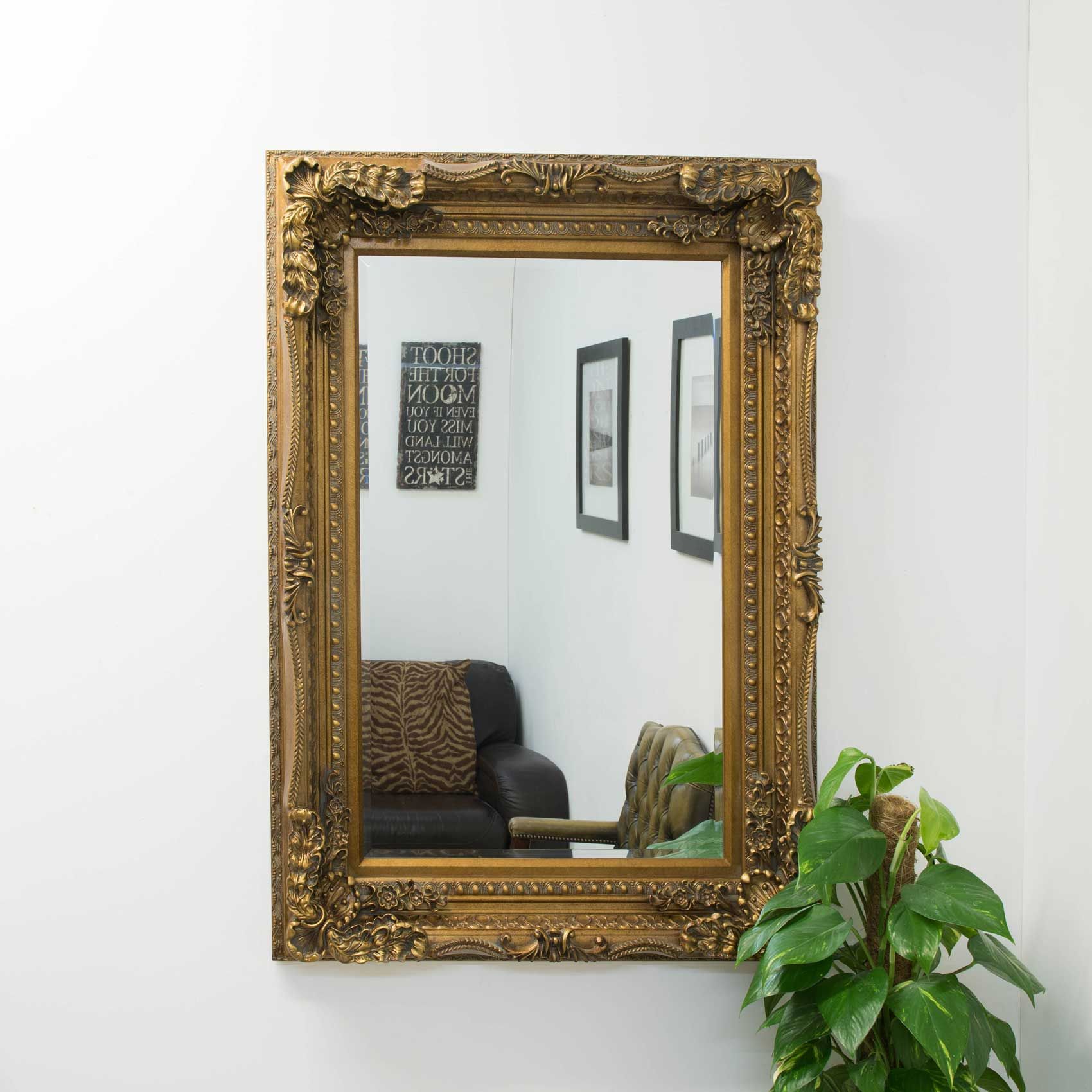 Large Vintage Style Abbey Gold Wall Rectangle Wood Mirror 4ft X 3ft Throughout Square Oversized Wall Mirrors (View 6 of 15)