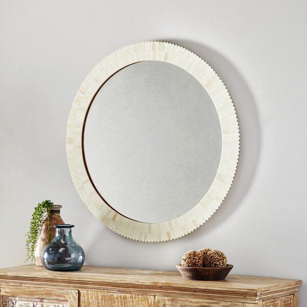 Latitude Run® Contemporary White Bone Round Wall Mirror, 37" | Wayfair (View 9 of 15)
