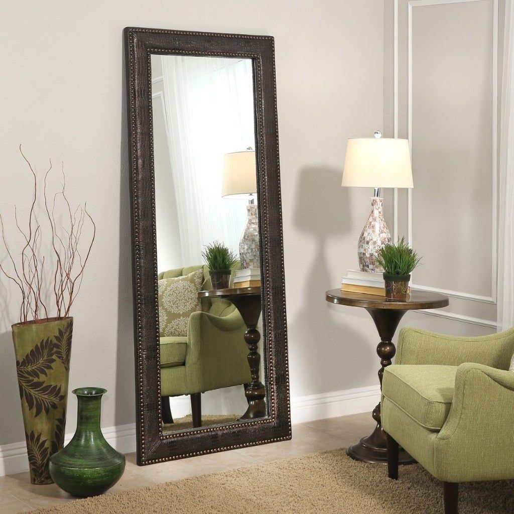 Leaning Floor Mirror 70" Vertical Padded Bi Cast Leather Frame Decor In Gingerich Resin Modern & Contemporary Accent Mirrors (View 2 of 15)