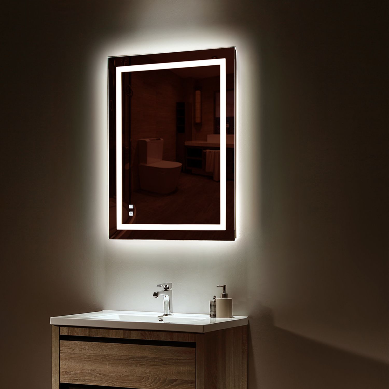 Led Bathroom Mirror, 28 X 36 Inch, Anti Fog, Dimmable, Touch Button Within Mexborough Bathroom/vanity Mirrors (View 2 of 15)