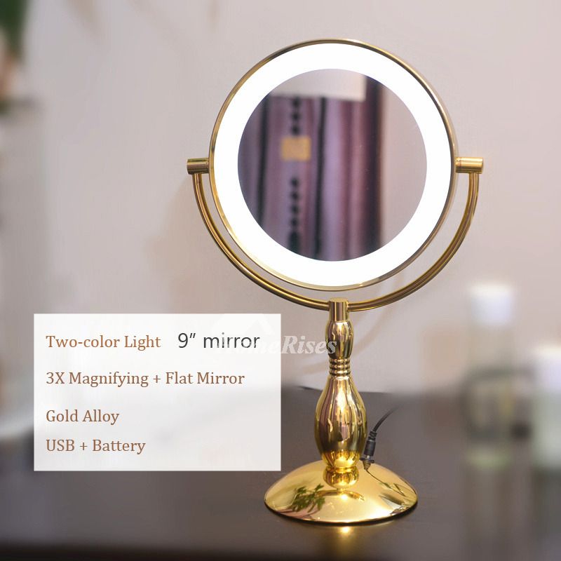 Led Light Makeup Mirror 3x Adjustable Double Sided Gold/silver With Single Sided Chrome Makeup Stand Mirrors (Photo 10 of 15)