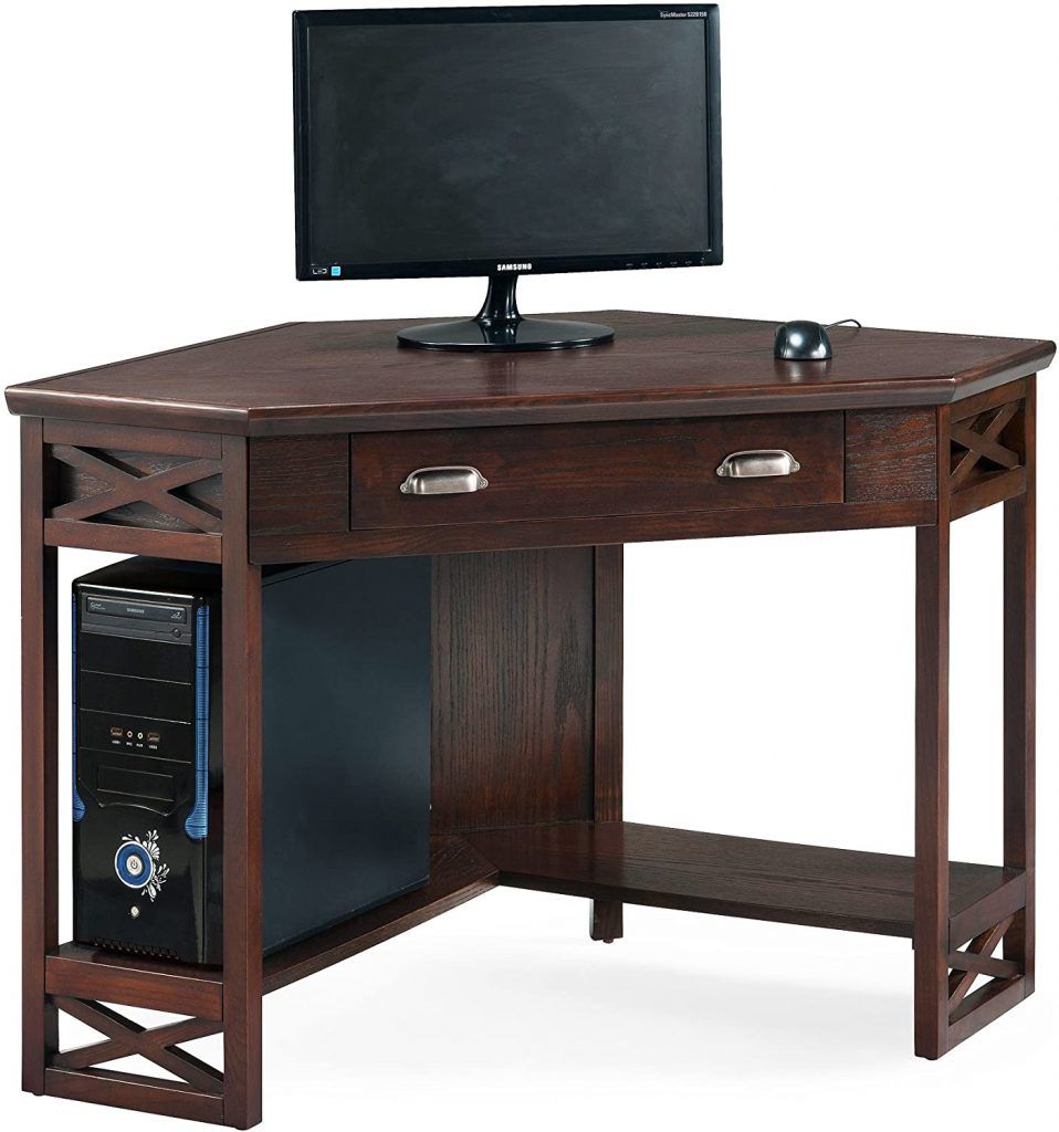 Leick Corner Computer And Writing Desk, Chocolate Oak Finish – Leick With Regard To Oak Corner Computer Writing Desks (View 3 of 15)