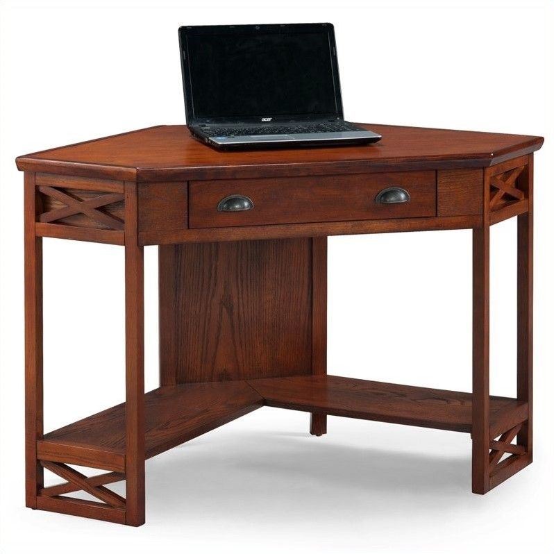 Leick Furniture Corner Computer Desk In Oak – 82431 For Farmhouse Mission Oak Wood Laptop Desks (Photo 1 of 15)