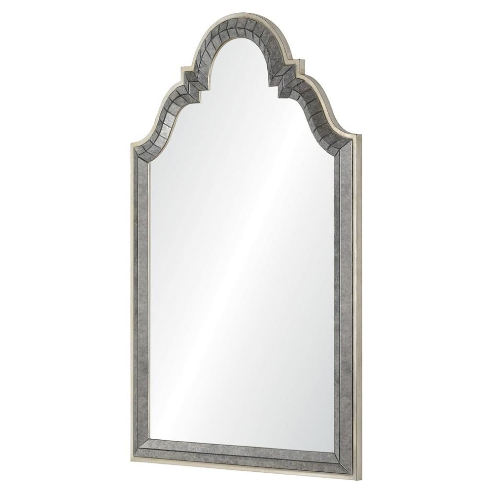Leigh Hollywood Regency Antiqued Silver Leaf Frame Arch Wall Mirror Throughout Silver Arch Mirrors (View 5 of 15)