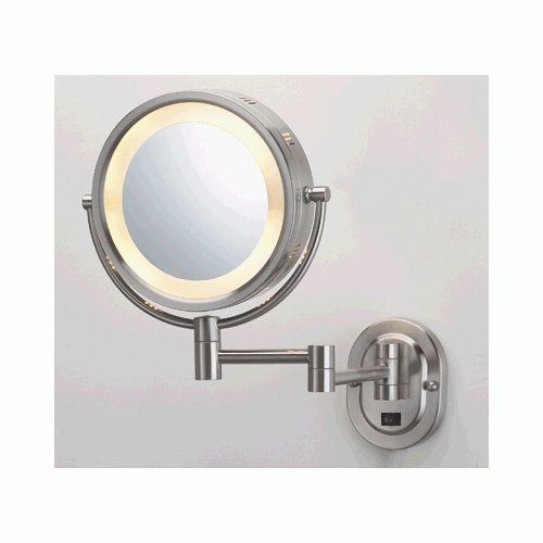 Lighted Makeup Mirror Wall: 8" Brushed Nickel Finish Dual Sided Regarding Single Sided Polished Nickel Wall Mirrors (View 7 of 15)
