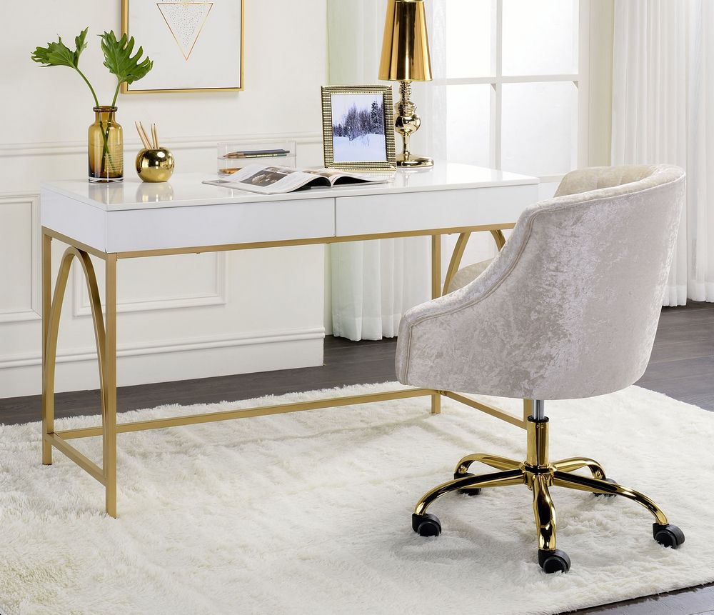 Lightmane White High Gloss Wood/gold Metal Writing Deskacme Within White And Cement Writing Desks (View 9 of 15)