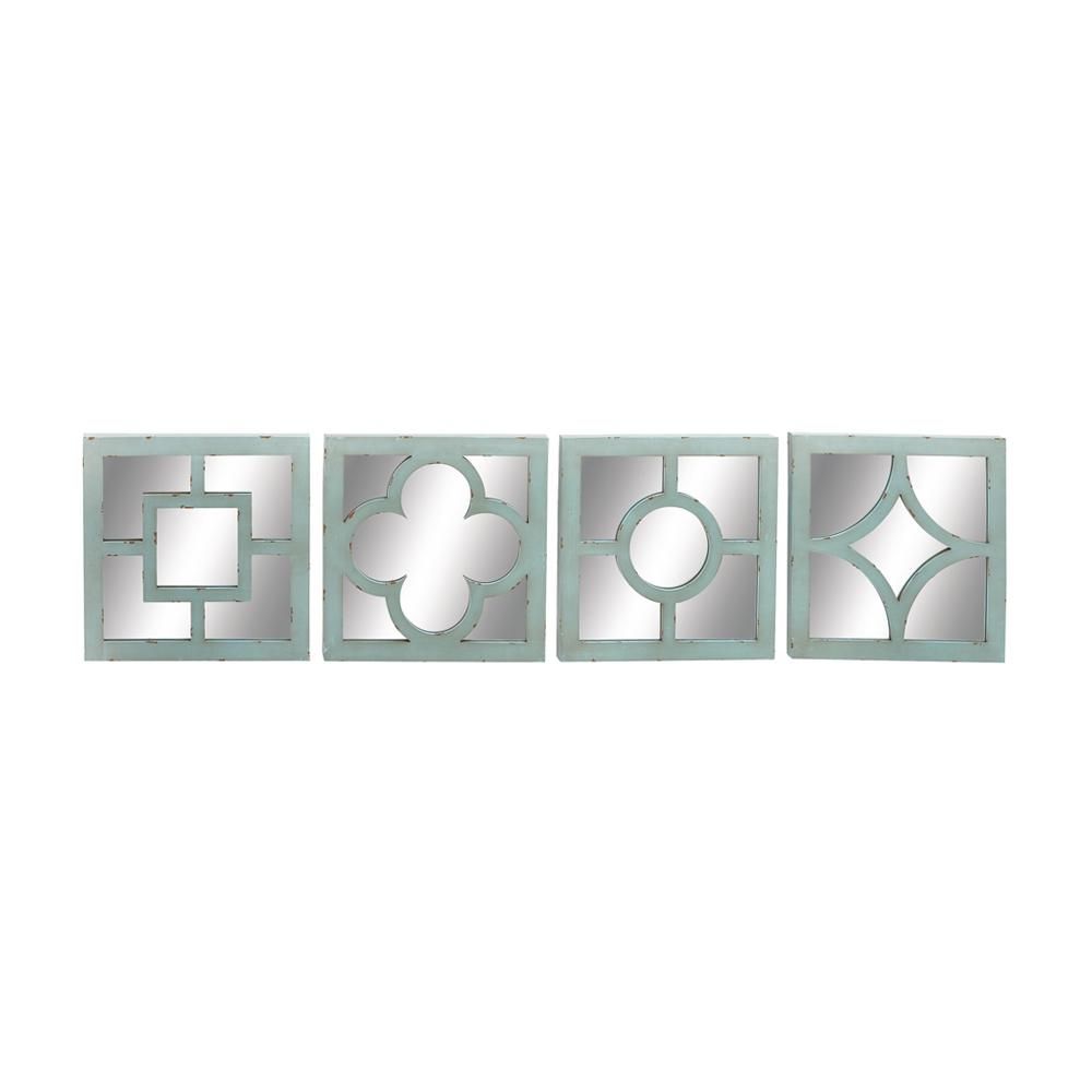 Litton Lane 4 Piece Light Turquoise Square Framed Mirror Decor Set Inside Glass 4 Piece Wall Mirrors (View 14 of 15)