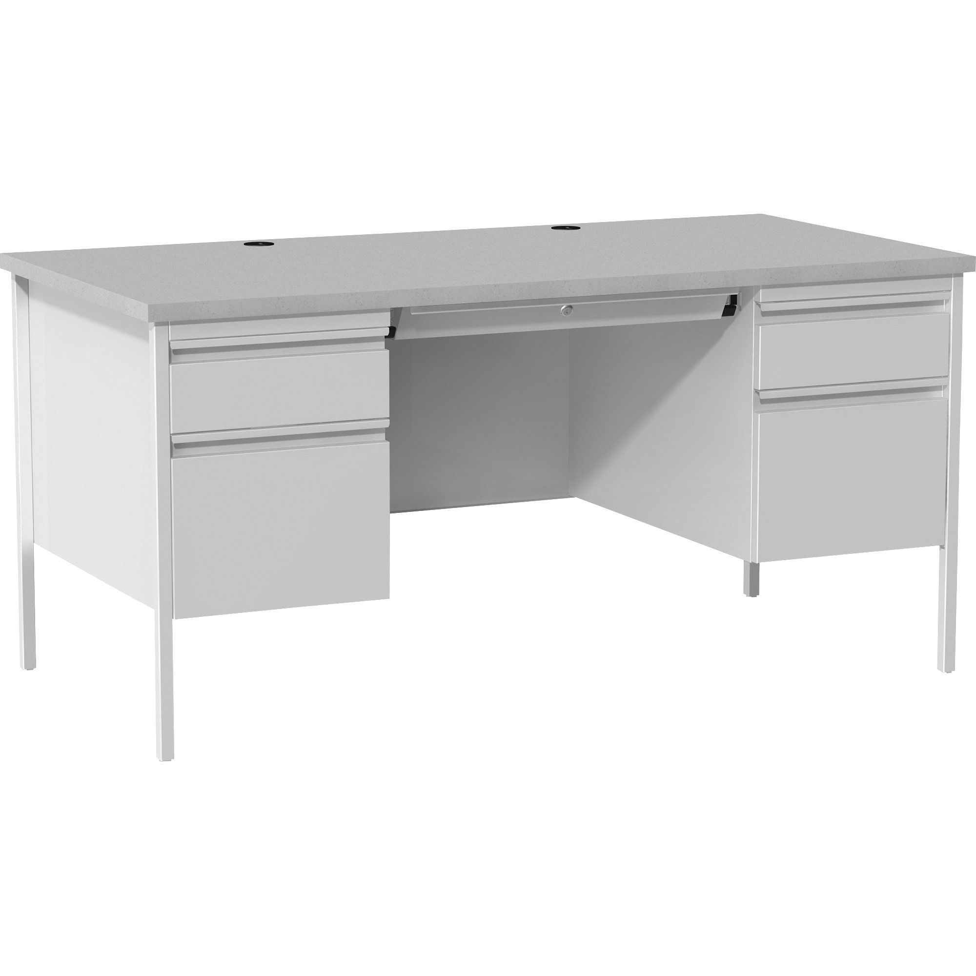 Lorell Grey Double Pedestal Steel/laminate Desk – 2 Pedestals – 30 Pertaining To Gray Reversible Desks With Pedestal (View 6 of 15)