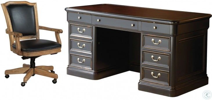 Louis Phillippe Black Executive Desk From Hekman Furniture | Coleman Intended For Black And Cinnamon Office Desks (View 14 of 15)