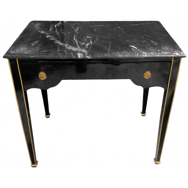 Louis Xvi Style Writing Desk Black Shine Painted And Black Marble With Marble And Black Metal Writing Tables (Photo 13 of 15)