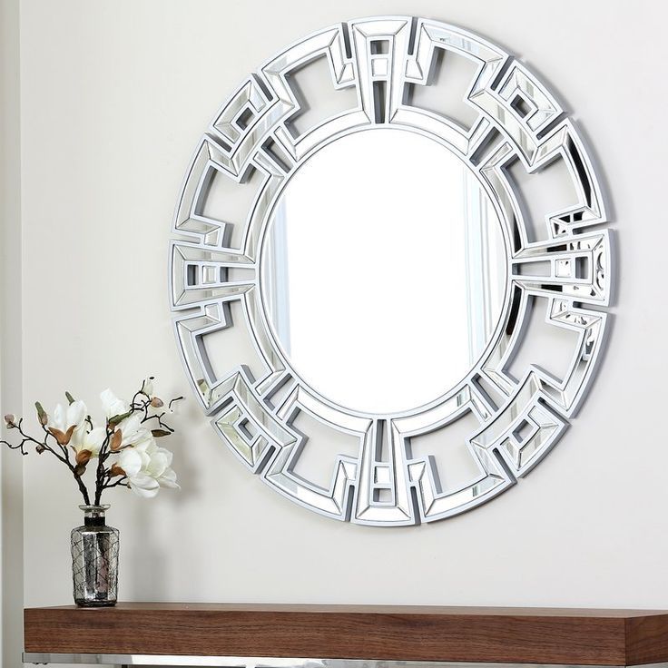 Louise Round Oversized Wall Mirror | Silver Wall Mirror, Round Wall In Linen Fold Silver Wall Mirrors (View 9 of 15)