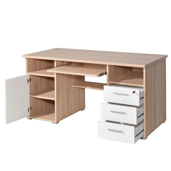 Luciana Wooden Computer Desk In Sonoma Oak And White | Furniture In Fashion Throughout Sonoma Oak Writing Desks (Photo 11 of 15)
