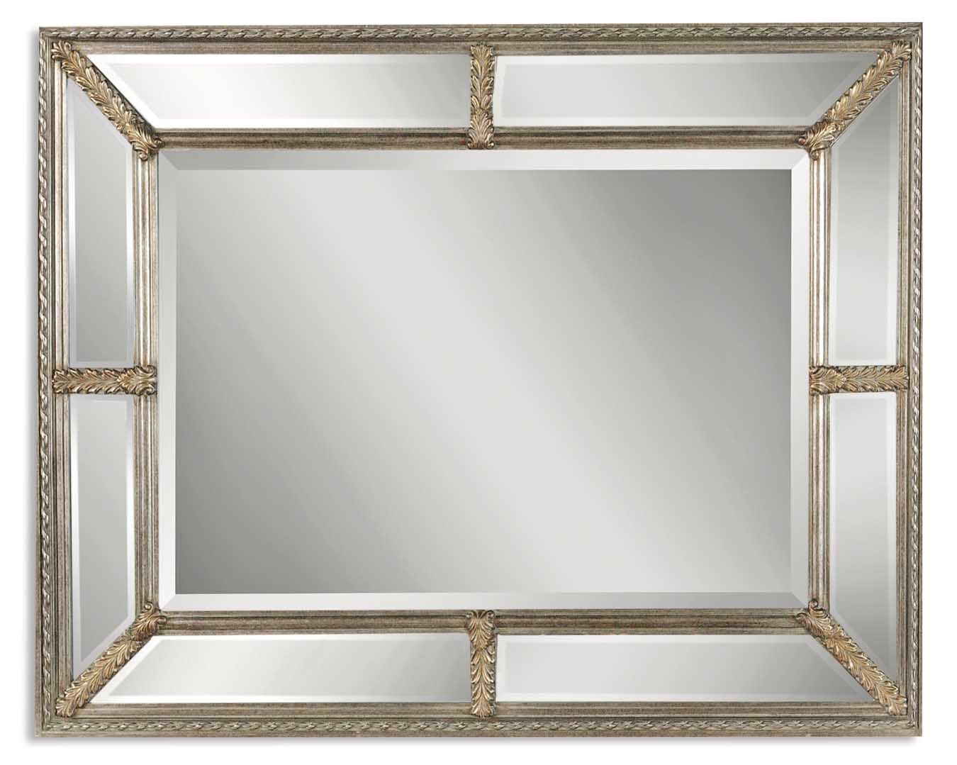 Lucinda Antique Beveled Mirror W/ Decorative Silver & Gold Leaf Frame Throughout Glam Silver Leaf Beaded Wall Mirrors (View 15 of 15)
