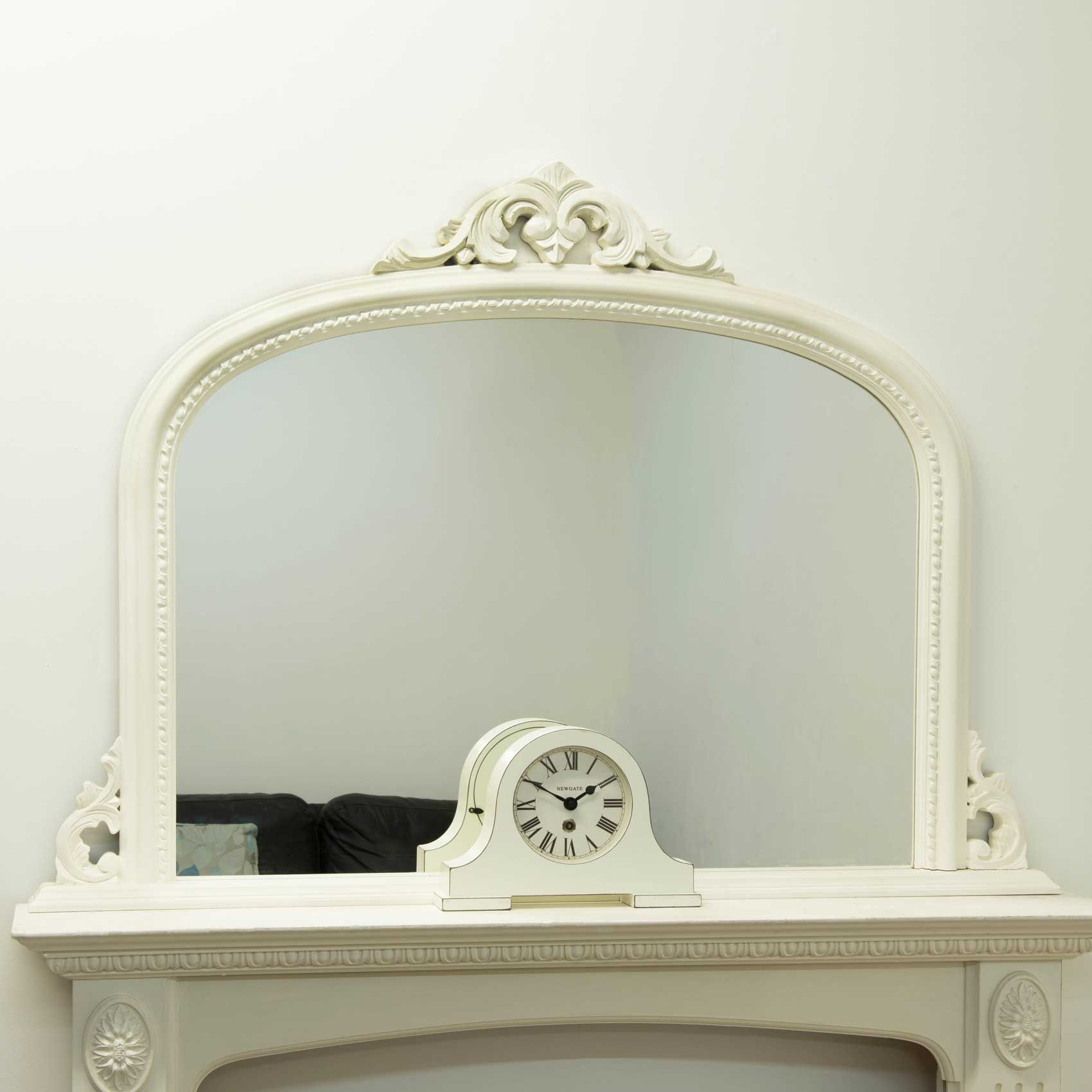 Lucy White Arch Top Overmantle Mirror – Ayers And Graces In Silver Arch Mirrors (View 4 of 15)