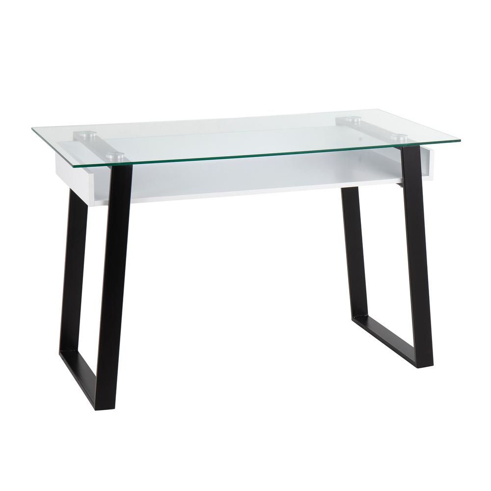 Lumisource Duke 47 In. Black Metal White Wood And Clear Glass Office Intended For Black Wood And Metal Office Desks (Photo 14 of 15)