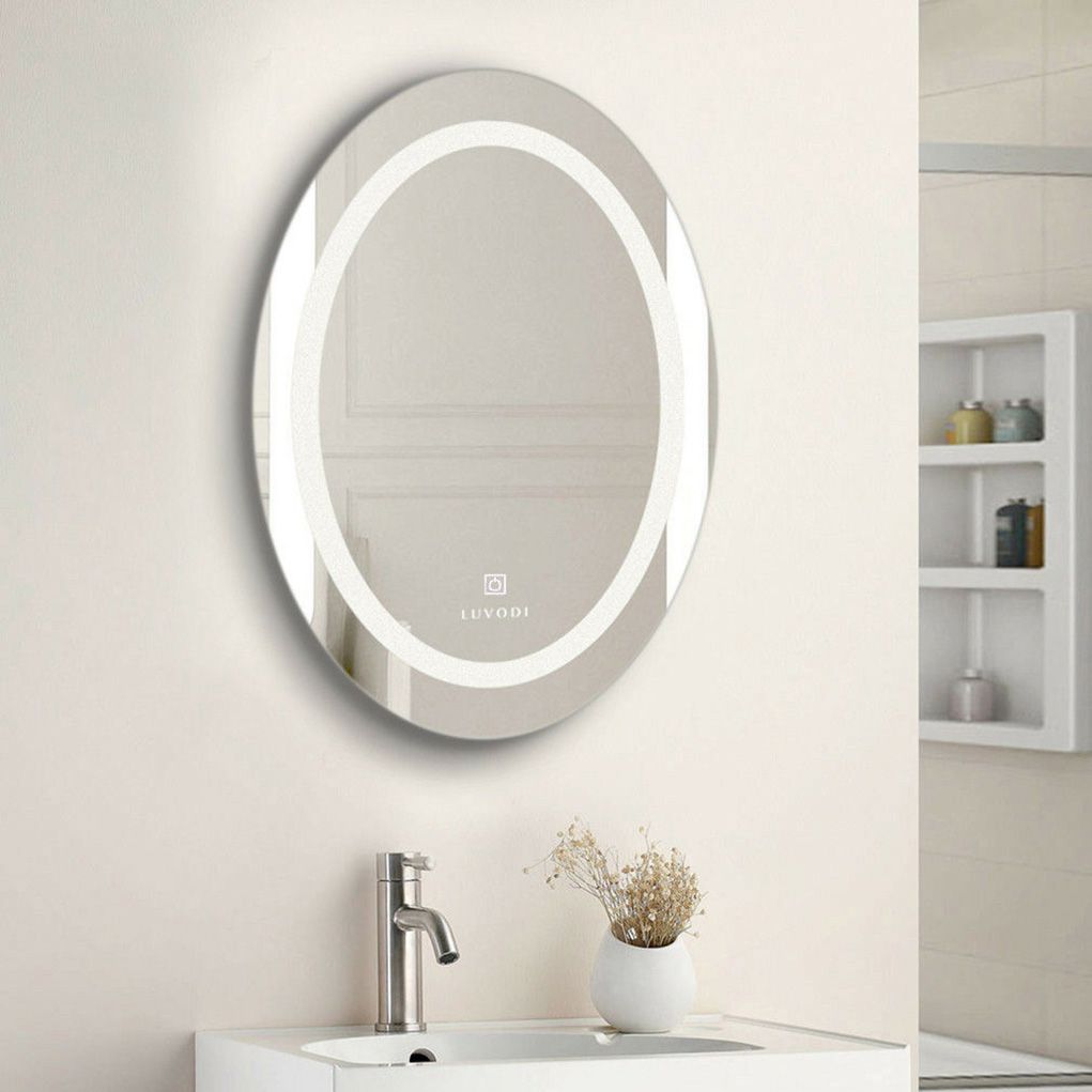 Luvodi Modern Led Illuminated Bathroom Mirror Oval 800x600 Mm / 700x500 In Oval Frameless Led Wall Mirrors (Photo 3 of 15)