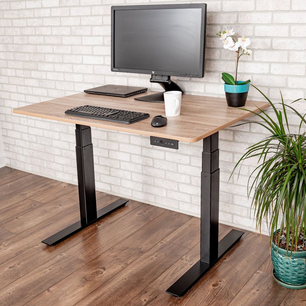 Luxor Stande 48 Bk/wo White Oak Electric Adjustable Standing Desk With Pertaining To White Adjustable Stand Up Desks (View 1 of 15)