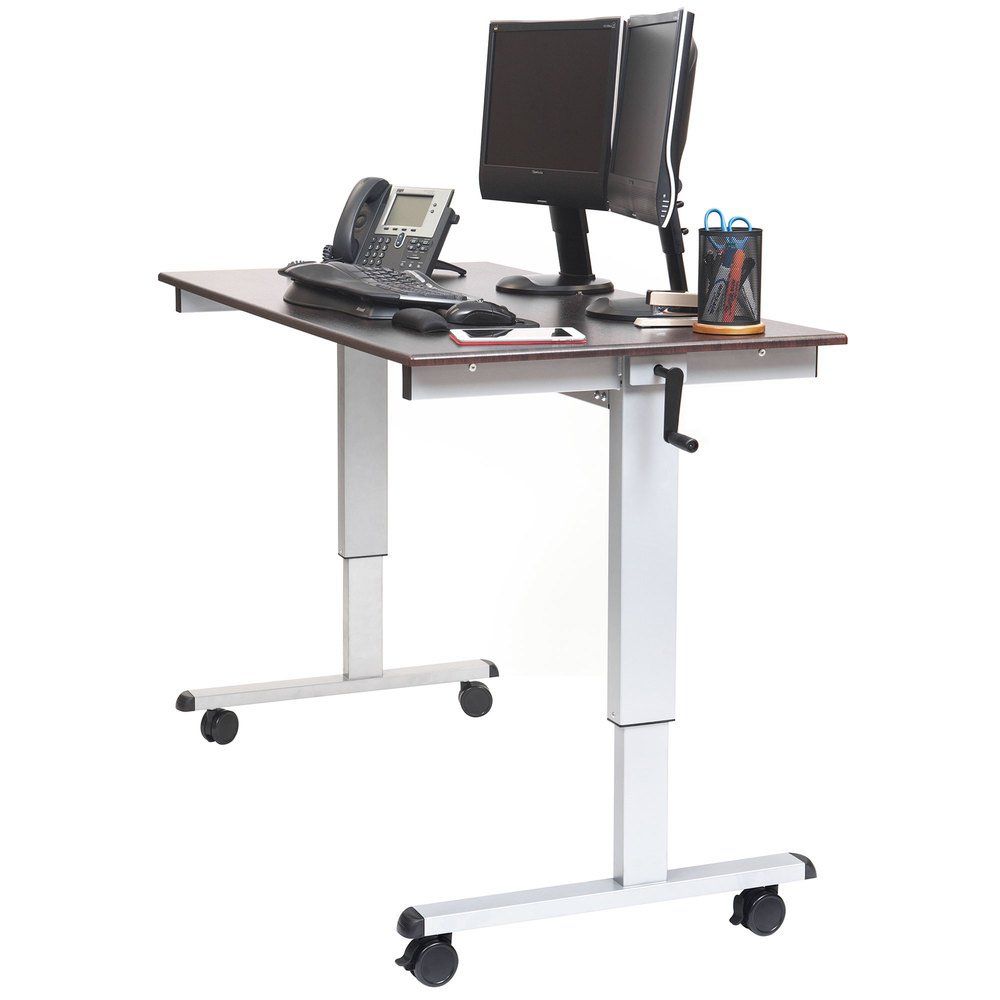 Luxor Standup Cf60 Dw Adjustable Standing Desk With Silver Steel Frame For Walnut Adjustable Stand Up Desks (View 3 of 15)