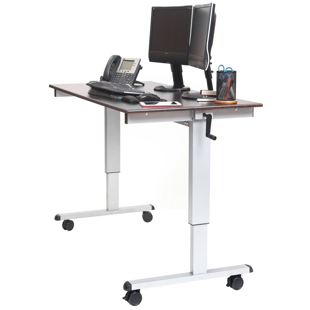 Luxor Standup Cf60 Dw Adjustable Standing Desk With Silver Steel Frame Regarding Espresso Adjustable Stand Up Desks (Photo 12 of 15)