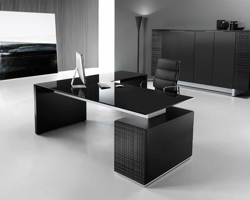 Luxury Black Glass Executive Desks – Modi Is A High – End Black Glass Throughout White Finish Glass Top Desks (View 14 of 15)
