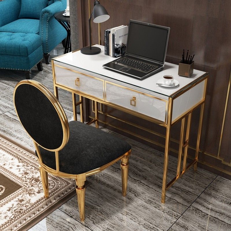 Luxury Modern Black/white Office Writing Desk Stylish Rectangle In White And Gold Writing Desks (View 9 of 15)